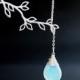 Opalite Moonstone Necklace, Lariat Necklace with Silver Branch, Sterling Silver, Lariat Necklace, Gift, Bridesmaids Necklaces