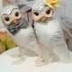 SPRING SALE!!! Grey and yellow wedding owls  chic snow owls  bird wedding cake topper