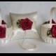 2 Flower Girl Baskets & 1 Ring Pillow Handmade "ROSE" in Burgundywine Flowergirl Ivory or White Satin