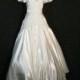 White Satin Wedding Dress with train Chic Victorian Lace Pearls & Bustle S