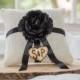 Black ranunculus flower ivory burlap personalized ring bearer pillow  shabby chic with engraved initials... many more colors available