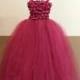 Burgundy Flower Girl Dress/ Junior bridesmaids dress/ Flower girl pixie tutu dress/ Rhinestone tulle dress