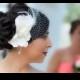 Ivory Birdcage Veil- Large Flower Fascinator-Wedding Headpiece