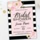 Bridal Shower Invitation, Floral Black & White Stripe Bridal Shower Invite, Pink and Gold Glitter Bridal Shower, Printable