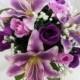 Bridesmaids Wedding Bouquet, Purple Tiger Lillies, Ivory & Purple Roses
