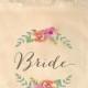 Custom Printed Bridal Party - Bridesmaid, Maid of Honor, Flower Girl Tote Bags for Weddings - Calligraphy and Watercolor Florals