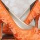 Custom Wedding Shoes -- Orange Platform Closed Toe  Wedding Shoes with Lace Overlay