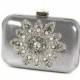 Silver Bridal Clutch, Evening Bag, Wedding Purse, Vintage Style Clutch, Rhinestone Clutch, Minaudiere, Pearl Clutch