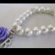 SALE*** Ivory pearl bracelet with letter and purple rose - Initial bracelet - Bridal bracelet - Bridesmaids bracelet