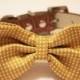 Dog Bow Tie -Mustard Bow tie with high quality Brown leather, Chic and Elegant, Wedding Dog Accessory