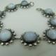 Art Deco Moonstone Sterling Silver Bracelet. Dreamy Blue Moonglow Cabochons . Flower Floral 1930s Art Deco Jewelry Wedding Jewelry