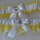 Wedding Garter Set - White and Yellow Polka Dotted Garters