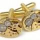 Steampunk cufflinks Vintage Bulova gold watch movements wedding anniversary Groom Gift gold cuff links men jewelry by Steampunk Nation