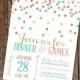bridal shower invitations or wedding invite, rehearsal dinner, adult confetti gold mint green and coral or ANY COLORS, digital (item 309)
