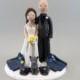 Bride & Groom Police Officers with a Cat Personalized Wedding Cake Topper
