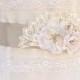 SALE-25% OFF, Bridal Sash, Wedding Sash in Champagne Taupe ANd Ivory With Lace And Pearls,  Bridal Belt, Flower Sash