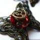 Victorian Bronze Ruby RED Filigree Butterfly  Pendants (6 Pieces)(1 inch length) Filigree wrapped charm - Elven Jewelry finding