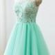 Custom Lace Bridesmaid dress Prom Dress Mint Green Dress Knee Short Dress