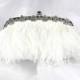 Ostrich Feather Bridal Clutch Purse,  White Feather Clutch, Satin Wedding Clutch, Feather Wedding Purse with Rhinestone Trim
