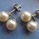 White Gold Cultured Pearl Pierced Earrings, Vintage Pearls, Bridal Jewelry, Pearl Earrings. Pierced Earrings, Estate Jewelry, Fine Jewelry