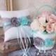 Aqua Flower Girl Basket, Aqua Grey Wedding Ring Bearer Pillow, Wedding Ring Pillow, Wedding Pillow, Flower Girl basket, Custom Color