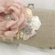 Linen clutch, Bridal Clutch, Wedding Clutch in Blush, Ivory, Tan, Beige and Champagne with Pearls, Crystals and Ostrich Feathers