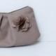 Simple Bridal Wedding Bridesmaid Clutch, Taupe Brown, Zippered Wedding Bridal Purse, Bridesmaid Gift, Pleated Cotton Clutch