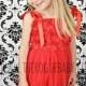 Red Rosette Dress - Flower Girl Dress -  2T 3T 4T 5/6  - Bubble Hem - Tulle Chiffon Dress