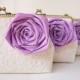 Lavender Weddings / Personalize your Bridesmaid Gifts with Set of 3 Lace Clutches and Purple Silk Roses