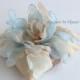 Wedding ring pillow 5.5"x5.5"  with curly flower mix of blue and beige---wedding rings pillow , wedding pillow, rings cushion