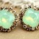 Mint Opal earrings, Mint opal studs, Swarovki  Mint Crystal earrings - Very Thick plated gold , Bridal earrings, Bridesmaid earrings
