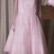 LJ191 sheer bateau neck long sleeved pink vintate short wedding dress