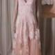 LJ183B Inspired vintage blush colored cap sleeved lace tulle prom wedding dress