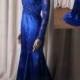 LJ194 sexy open back royal blue lace mermaid celebrity prom dress