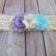 Lavender Aqua Blue Flower Lace Headband, Toddler Lace headband, Girls, Adult , headband, Flower girl headband, Wedding headpiece
