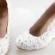 2014 white/Iory lace wedge, handmade lace bridal shoes, Ivory lace wedding shoes, white lace shoes in handmade