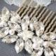 YUDELLE - Wedding Hair Comb, Oval Rhinestone & Pearl Bridal Hair Comb, Marquise Crystal Leaf Bridal Wedding Hair Accessory, Vintage Glamour