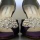 Wedding Shoes -- Eggplant Peep Toe Wedding Shoes with Rhinestone Applique