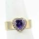 Lovely 14K Solid Yellow Gold 1.80 Carat Heart Shape Amethyst Round H SI1 Genuine Diamond Promise Wedding Engagement Halo Ring Love Gift