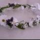 Boho Bridal floral crown summer hair wreath accessory -Cathie-lavender white silk Daisy headband Hippie hair wedding flower girl halo
