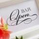 Cheers Open Bar Wedding Sign Decoration - Table Accent - Custom Size - Alcohol Drinks Beer Wine Cocktails - Chic Calligraphy Style - RICHARD