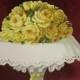 Gorgeous unused 1910's Germany M&B place cards or decorative die cut  gold gilded colorful bouquet of yellow roses