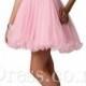 Lace Appliqued Pink Tulle Mini Prom Dress