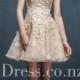 Gorgeous Flower Lace Appliqued Champagne A-line Short Illusion Prom Dress