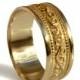 Scrolls 18k yellow gold Wide Wedding Band, unisex gold band Art Deco pattern, Milgrain Engravings wedding ring men's gold band, women's band