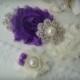 SALE Wedding Garter Set, Ivory Garter, Rhinestone garter,Vintage Inspired Garter Set, Purple Garter Set