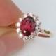 Appraisal for 14k Rose Gold Diamond Cluster Red Spinel Gemstone Engagement Ring Ruby Alternative Weddings