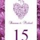 Printable Wedding Table Numbers "Hearts" Purple Text All Colors Available Editable 4" x 6" Word Instant Download DIY You Print