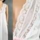 Long Vintage Nightgown S Sleeveless White Pink Embroidery Chiffon Plunge Neck Free US Shipping