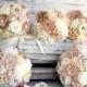 wedding bouquet set, fabric flowers bridal bouquet, bridesmaids bouquets, blush latte ivory bouquet Deposit